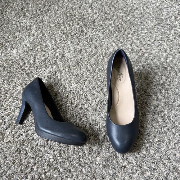 Clarks Women's Adriel Viola Leather Dress Pump Shoe Navy Blue Side 6 NEW Read - Picture 2 of 10
